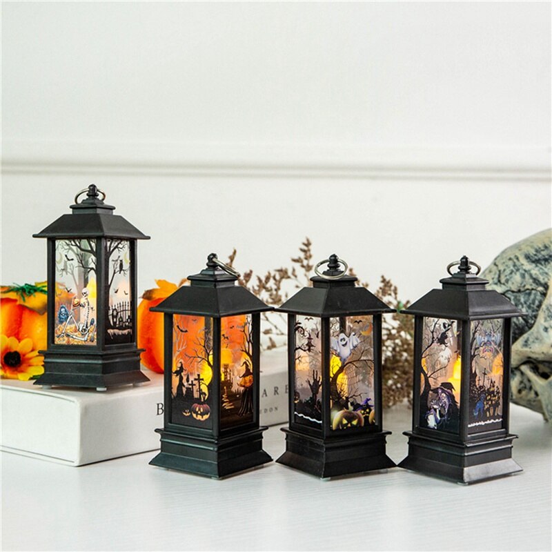 Halloween Vintage ▾ Zucca Luce Quadrato Simulato Fiamma Lampada Decorativa portato Lanterna Lanterna Appesa Rifornimenti Del Partito sbarra arredamento