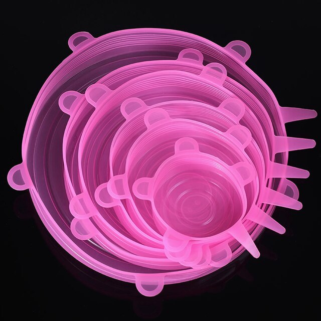 Couvercles alimentaires extensibles en Silicone, 6 pièces, bouchons élastiques universels pour aliments frais, accessoires de cuisine: 6pcs Pink