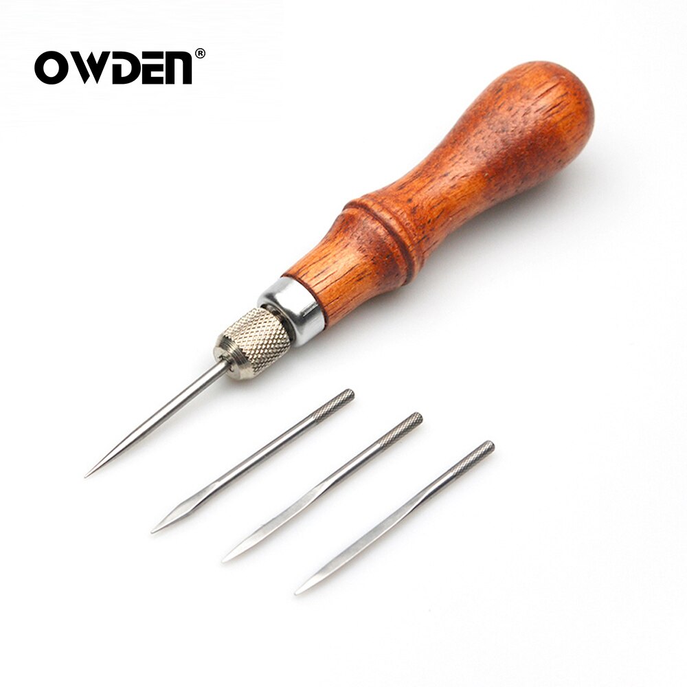 OWDEN Leather Awl Tool Set DIY Wood Handle Sewing Stitching Lacing Scratch Tool
