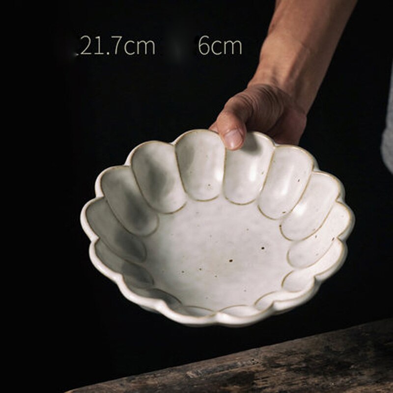 Japanese retro Japanese style petal pattern bowls and dishes handmade personality household ceramic tableware cooking n: F