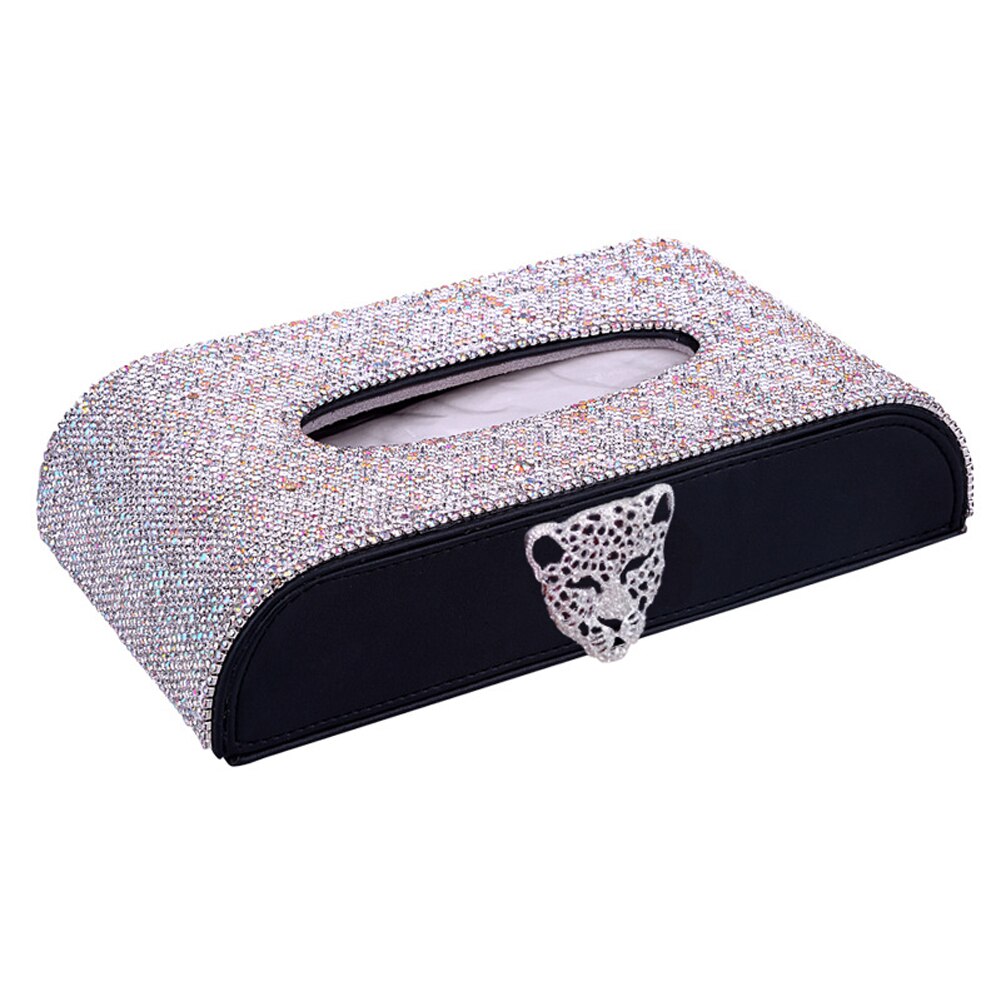 Lyxigt läder silkespapperskåpa kristall rhinestone block pappersförvaringslåda biltillbehör för kvinnor flickor
