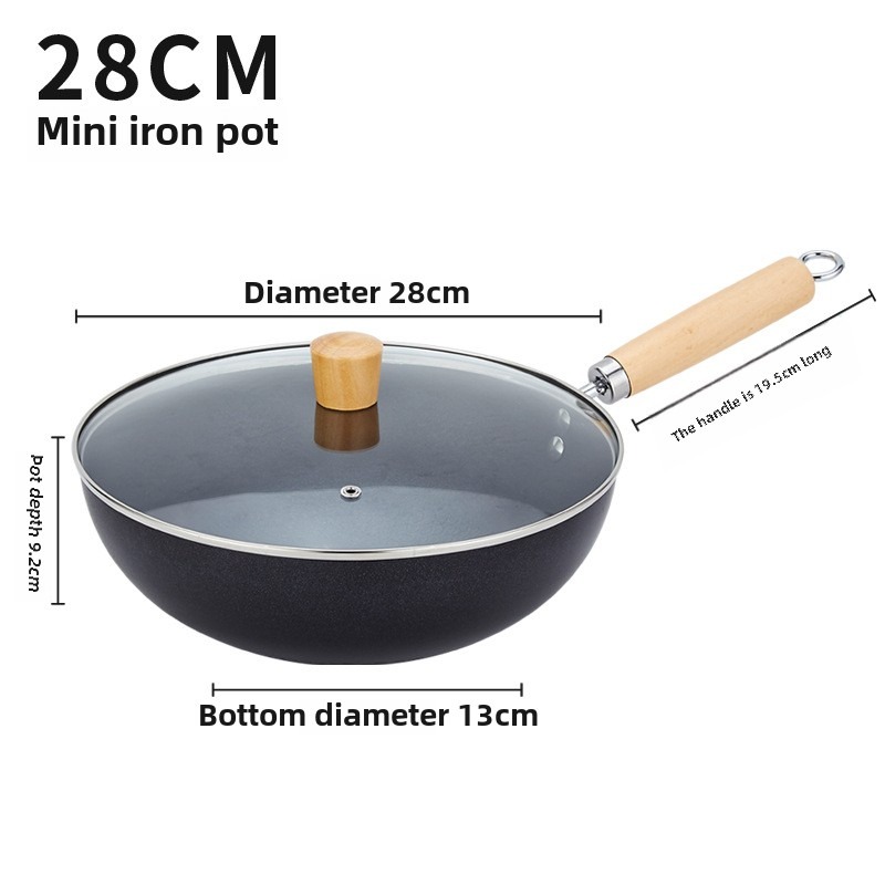 Hand-forged Mini Frying Pan Nonstick Uncoated Iron Pot Saucepan Kitchen Supplies with Lid Cast Iron Wok Gas Induction Cooker: Light Grey
