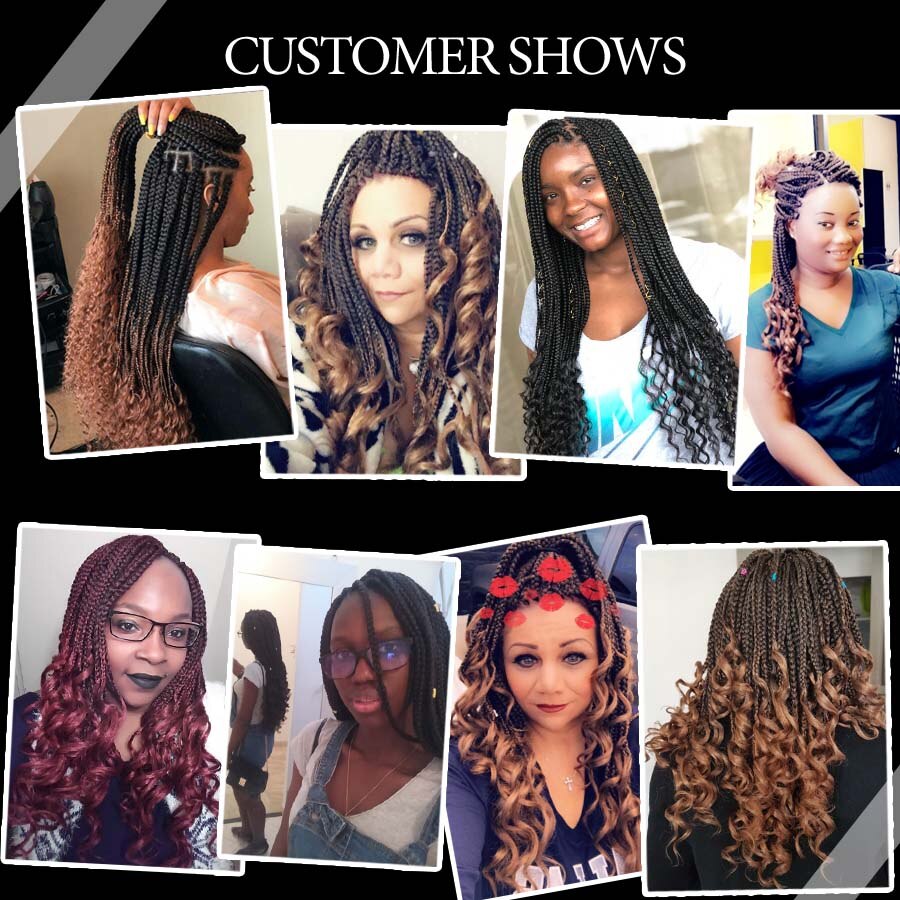 22 Strands Braiding Hair Crochet Hair Box Braids Ombre Synthetic Hair for Braid Hair Extensions Curly Ends