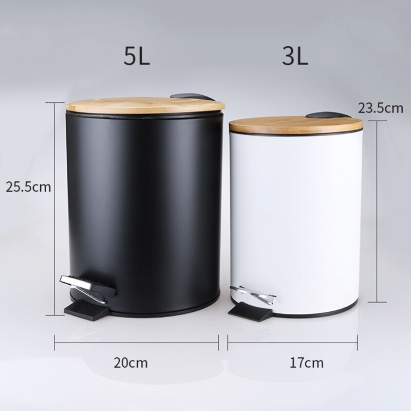 3/5L Wooden Flip Step Trash Can Garbage Rubbish Bin Waste Container Organizer for Bathroom Kitchen Office
