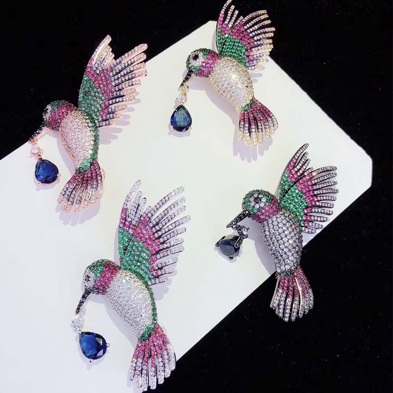 Multicolor vogel zirkoon 23*57mm broche FPPJ kralen natuur unieke