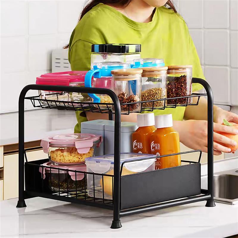 Kitchen Under Sink Organizer and Storage Under Sink Cabinet Storage Rack (Black)