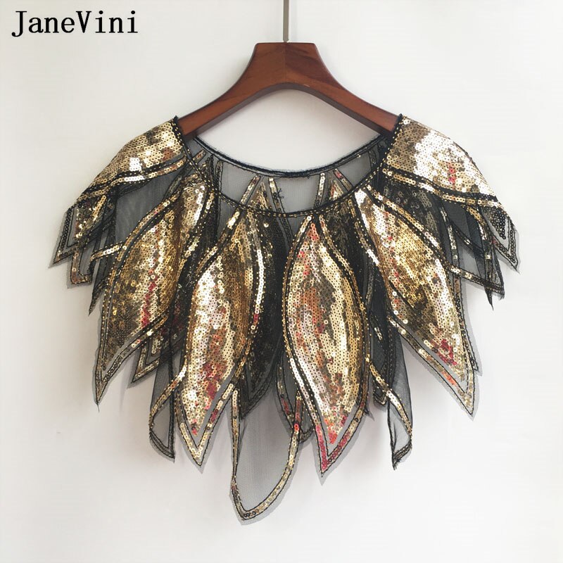 JaneVini – Veste boléro De Mariage bleu Royal, paillettes dorées, en Tulle, châle De fête, Cape De mariée