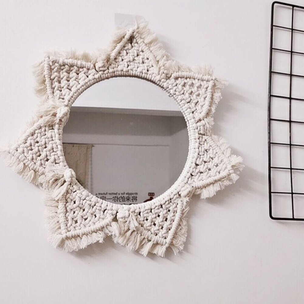 Macrame spejl håndlavet gobelin makeup spejl oplyst kompakt hjem soveværelse dekorative væg spejle hjem indretning
