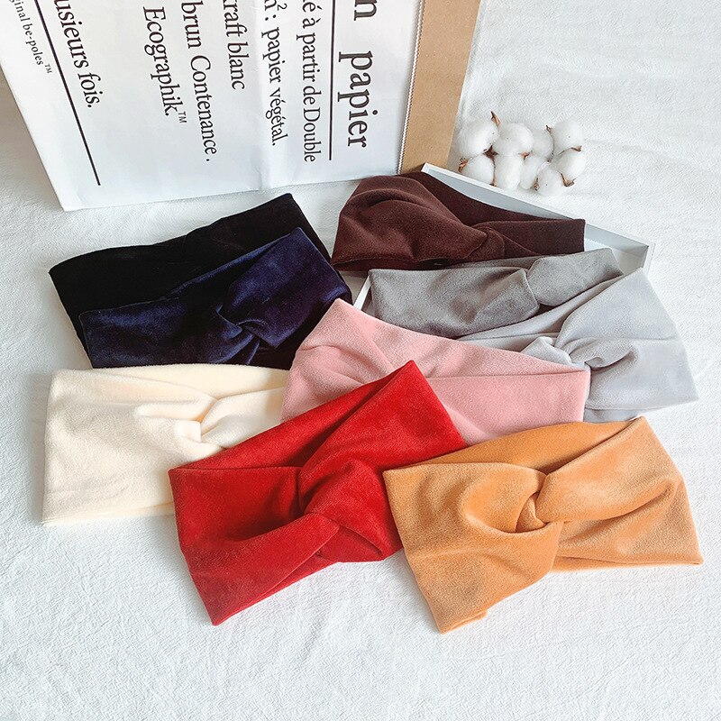 Diademas para mujer, vinchas elásticas de terciopelo con nudo cruzado abrigadas para invierno, turbante suave de Color liso, accesorios para el cabello a la para niñas, diademas