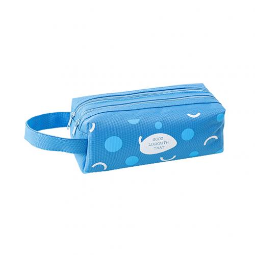 Estuche para lápices con cremallera de gran capacidad de 2 capas, estuche para lápices, papelería, bolsa para escuela: Azul