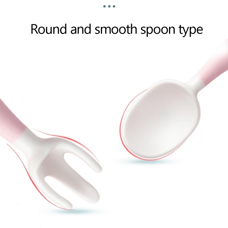 Baby Feeding Spoon Fork Utensils Set Children Curved Handle Easy Grip Elbow Training Kit