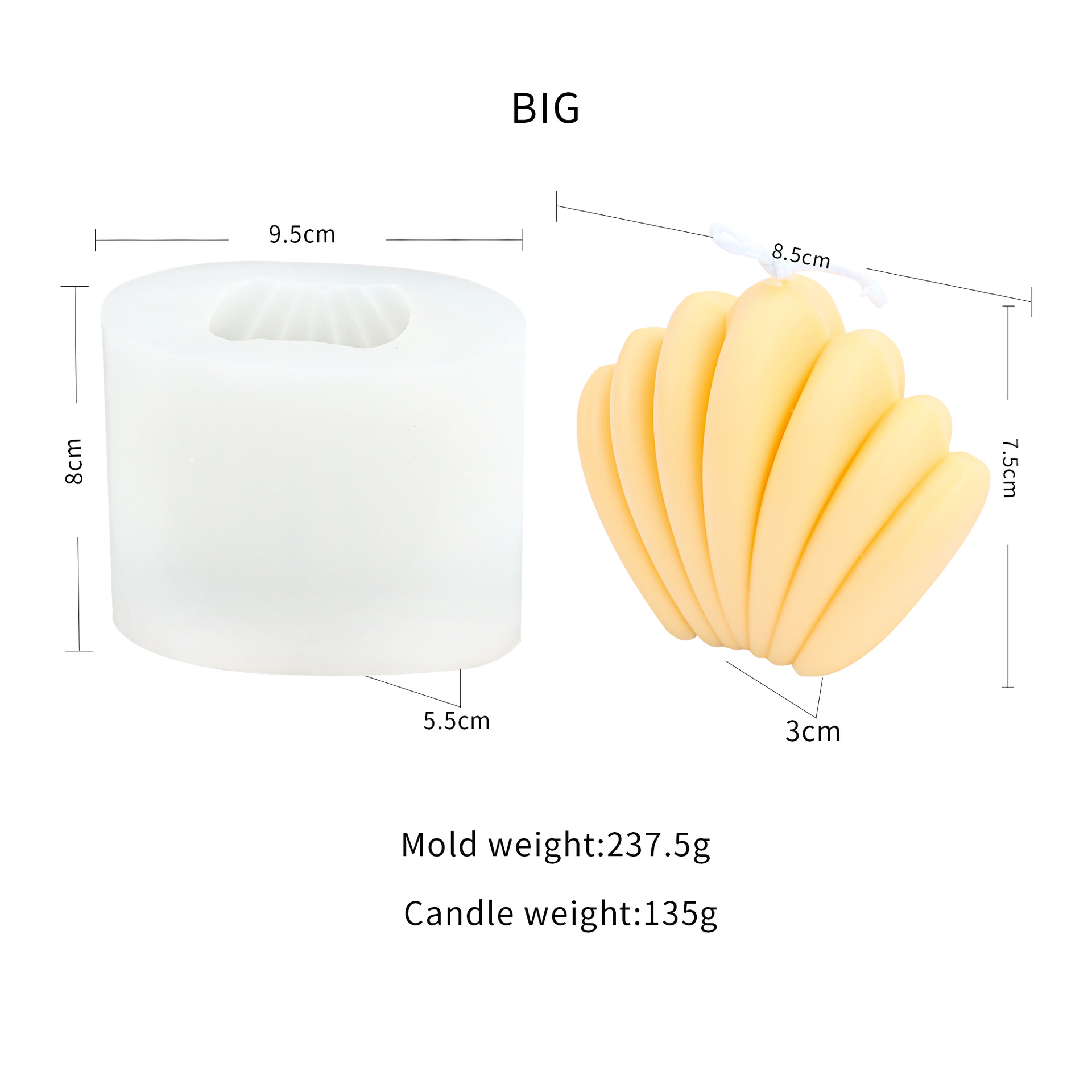 DIY 3D Shell Candle Mold 3d Silicone Molds Aroma Candles Molds for Plaster Candle Making Supplies Handmade Form: Large size
