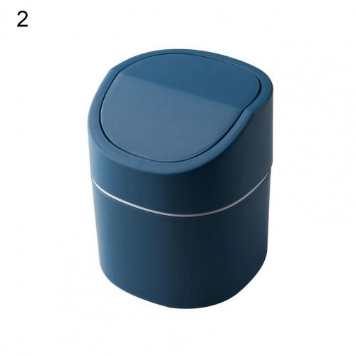 Mini Desktop Waste Bin Household Dresser Table Wastepaper Trash Can with Lid: Blue 2