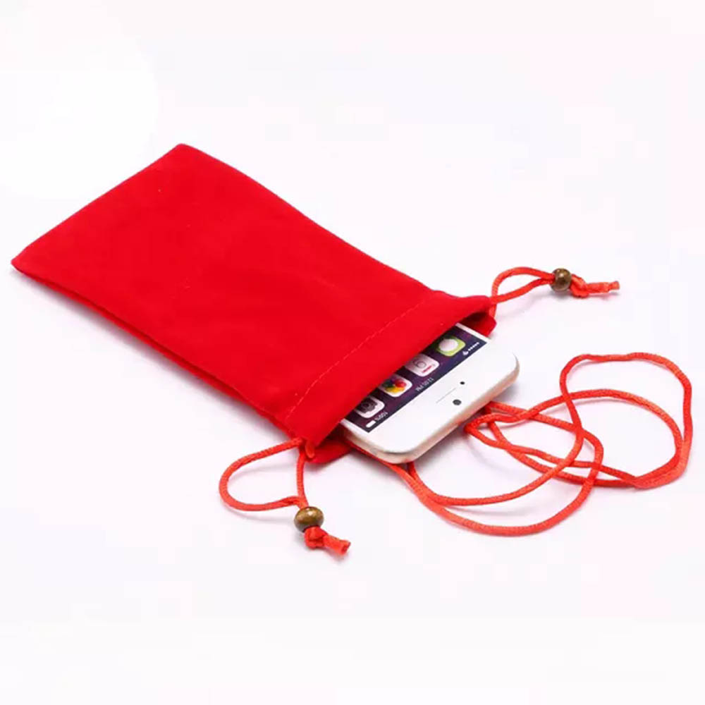 Bolsa para teléfono móvil de terciopelo y algodón con correa para el hombro, bolsa tipo billetera, bolso con correa para el cuello, bolsa de tela de ocio para teléfono de 4,8/7": size X / red