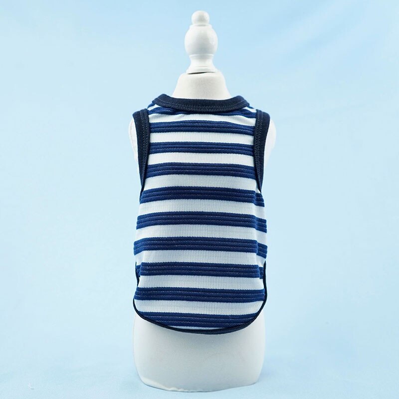 Gilet sans manches en coton pour chien, T-shirt d'été à rayures, confortable, respirant, Simple, vêtements pour animaux de compagnie, pour petit chien et chat: Bleu marine / XS