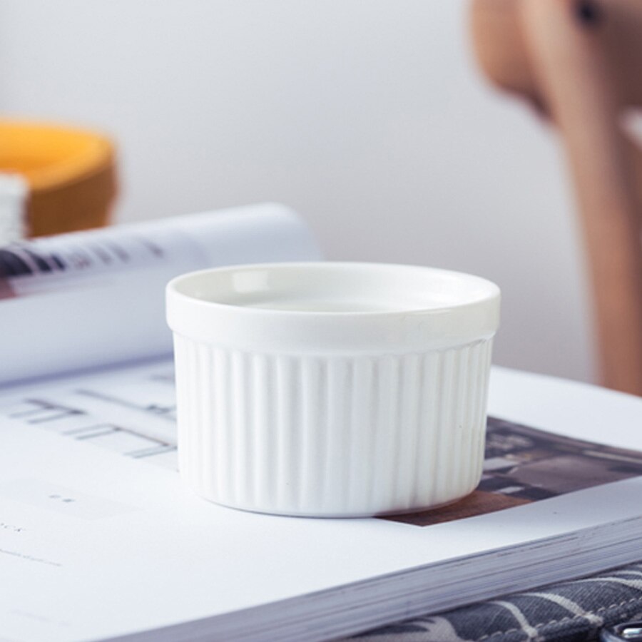 Muzity keramiske souffle skåle 3 stk / sæt porcelæn bageskåle kage kopper dessert skål: Hvid  (3 stk)