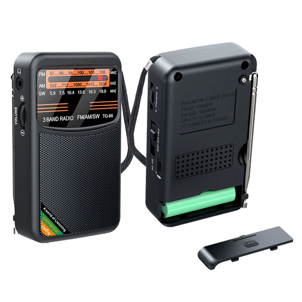 Kieszonkowe radio ręczne Radio FM AM SW Wbudowany głośnik Radio tranzystorowe Typ-C Akumulatorowy odtwarzacz radiowy dla starszych osób chodzących po domu