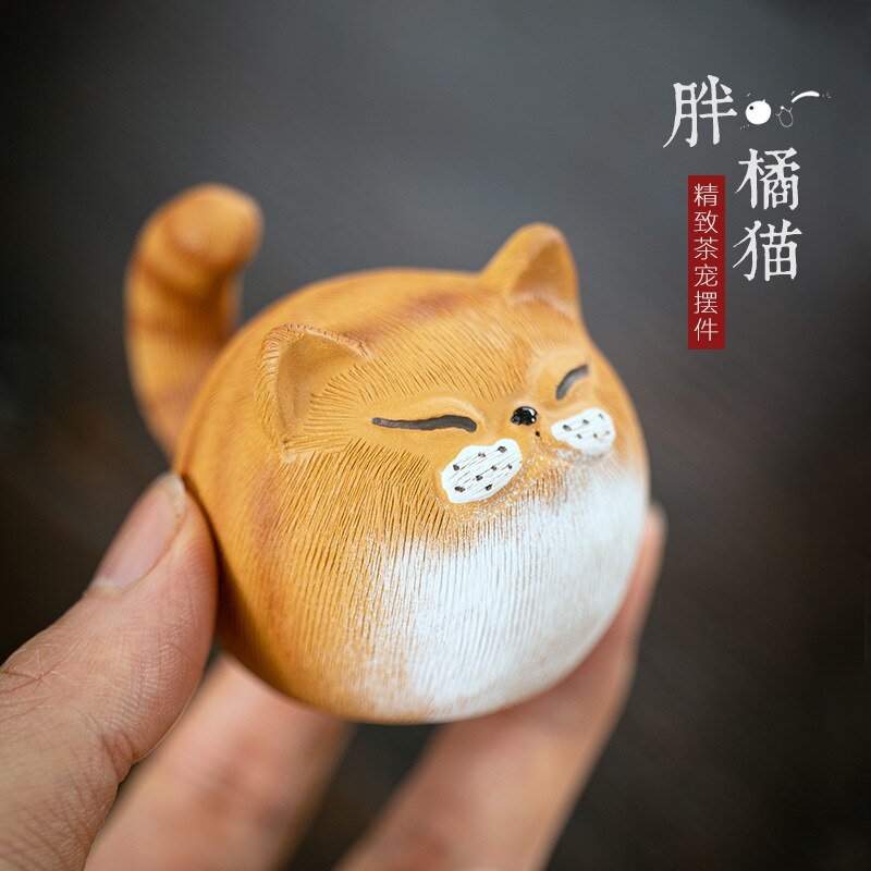 Yixing purple sand tea pet cat sculpture personality clay painting lucky cat ornaments tea playing tiger