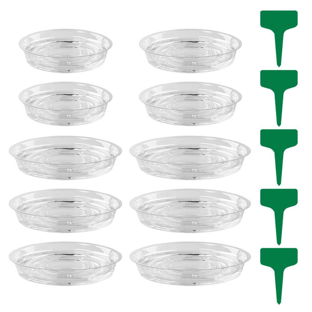 10 Stuks Plastic Bloempot Lade Met Plant Labels Tags Planter Trays Transparante Tuin Balkon Water Bloempot Mat Stand Voor thuis
