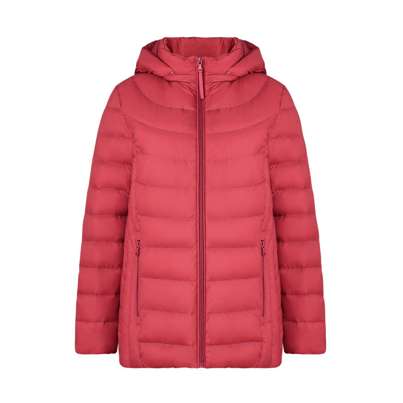 Chaqueta de plumón 90% para mujer, chaquetas acolchadas con capucha, Parka de abrigo cálido desmontable con sombrero, prendas de vestir, cortavientos, chaqueta acolchada, invierno: M / Rojo