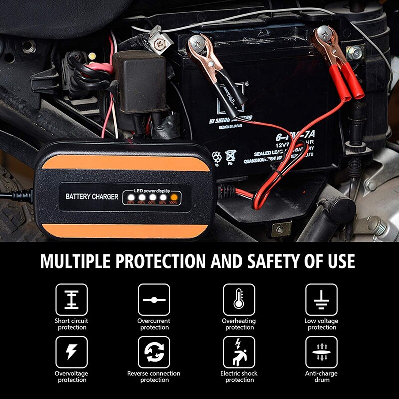 Car Battery Charger 12V/2A Automatic Smart Portable Battery Charger LCD Power Display Repair Charger for Car