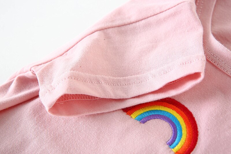 Summer O-neck Tops for Boys Cotton T-shirts Children Rainbow Cloud Embroidery Kids Casual Clothes Infant Fall Clothing