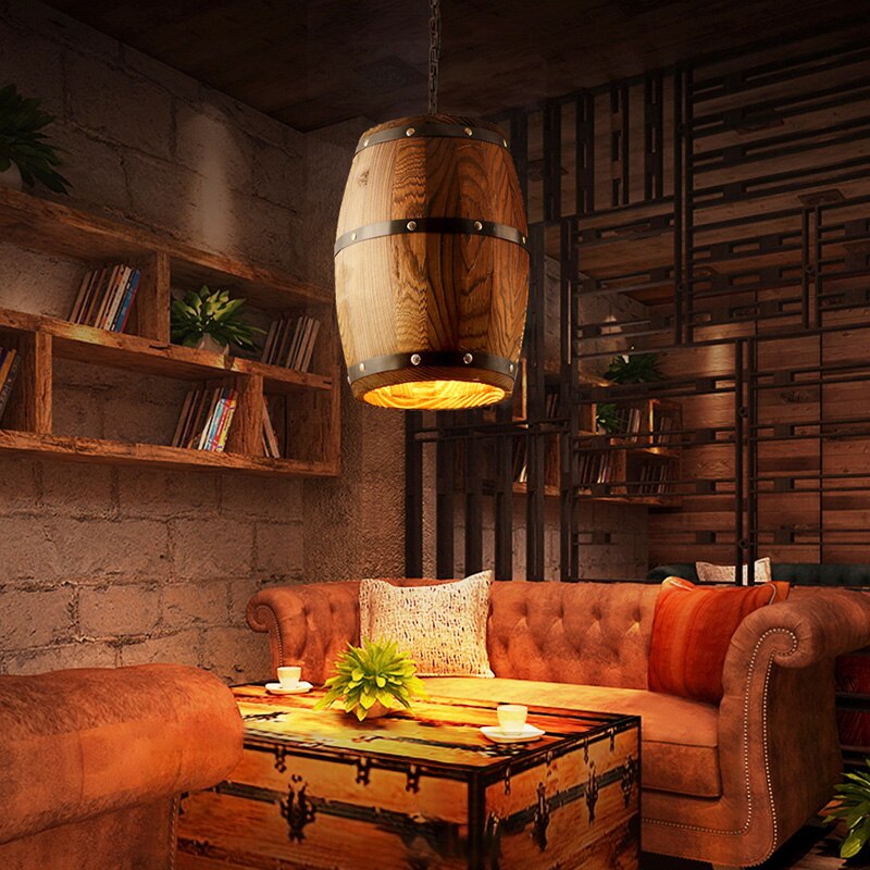 Decke Fass Lampe Holz Wein Fass Hängen Leuchte Anhänger Beleuchtung Geeignet Für Bar Cafe Lichter Atomasphere Erstellen Restaurant Lampe
