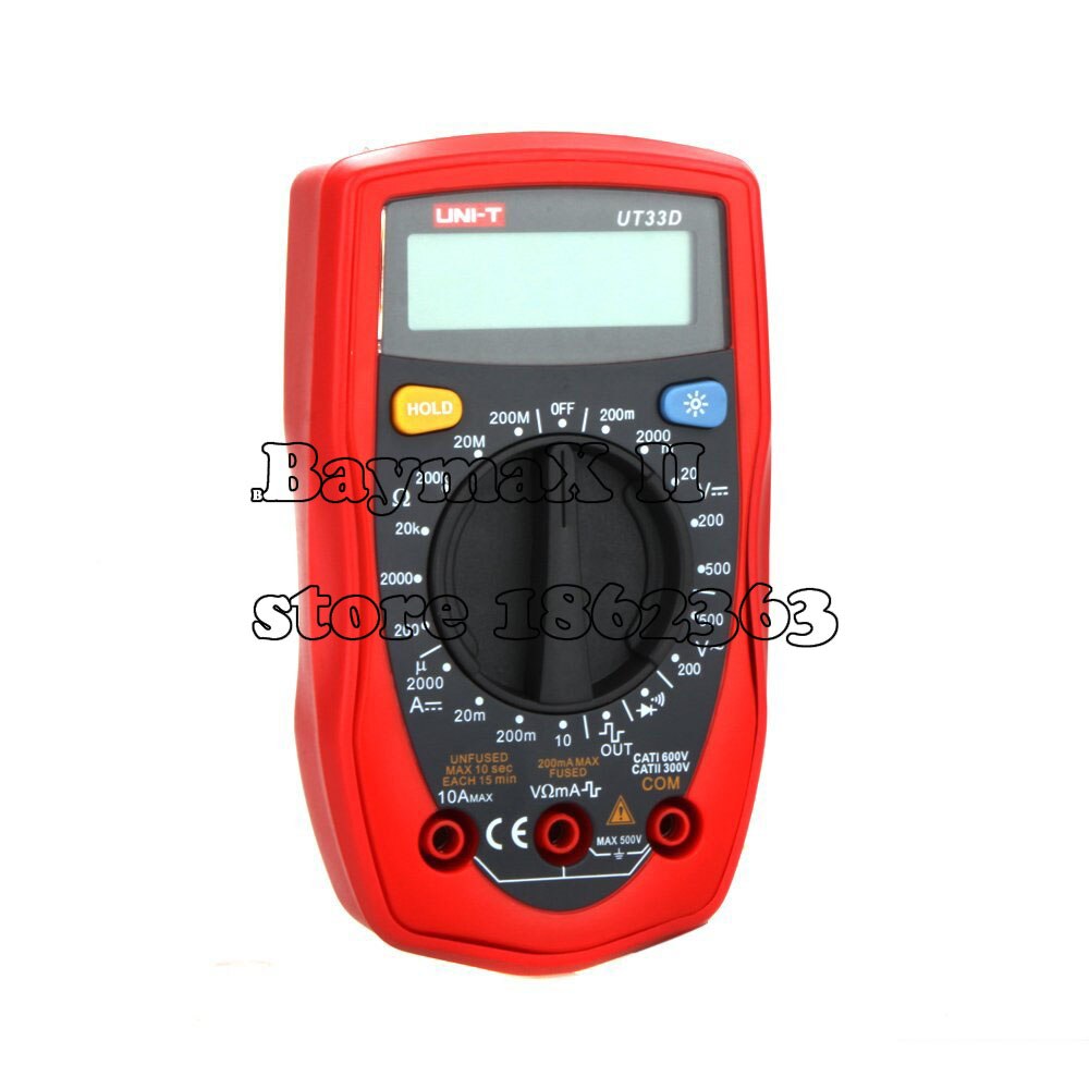 UT33D Multimetro Digitale AC/DC Tensione, Corrente DC, Resistenza, Continuità, Diodi tester con Retroilluminazione LCD
