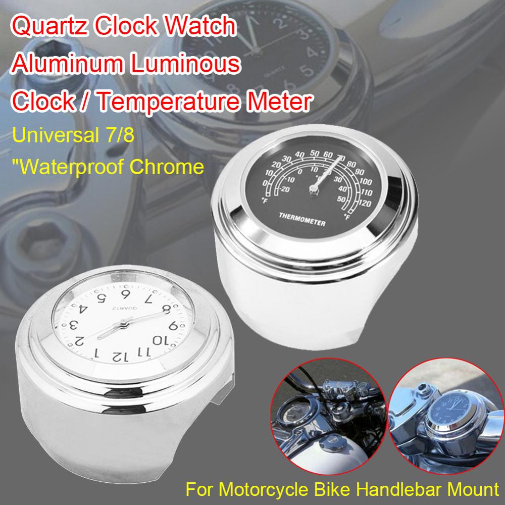 Universele 7/8 &quot;Aluminium Waterdicht Chrome Lichtgevende Motorcycle Fietsstuur Mount Quartz Klok Horloge Voor Honda
