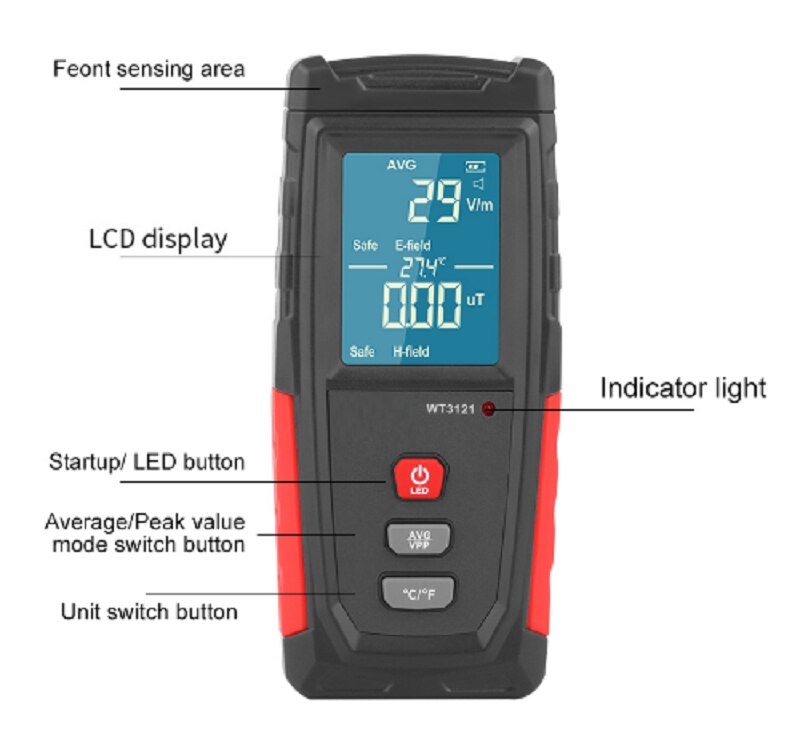 Wt3121 testeur de rayonnement électromagnétique de compteur numérique d'affichage à cristaux liquides tenu dans la main