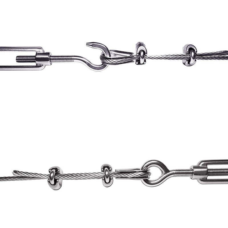 304 roestvrijstalen spanschroeven,  m6 spanzeef voor staalkabels en  m3 staalkabelklemmen, , 1/8 inch kabelrailset voor wo