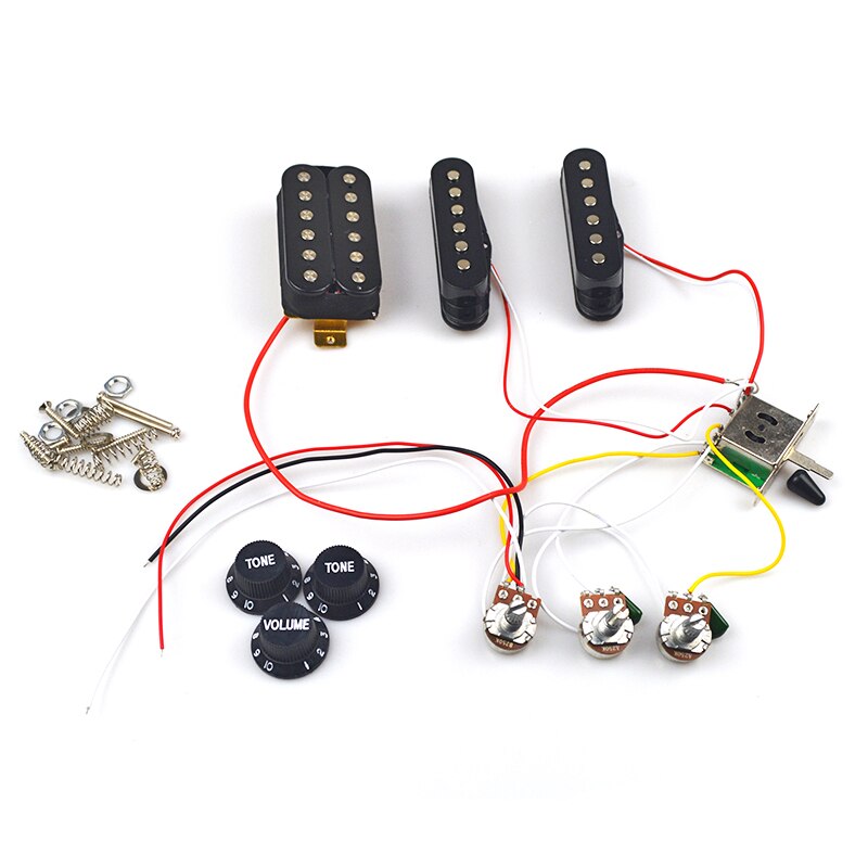 SSS SSH HH Electric Guitar Pickup Wiring Harness Prewired 5-way Switch 2T1V for ST Electric Guitar Black White Guitar Parts: SSH Black