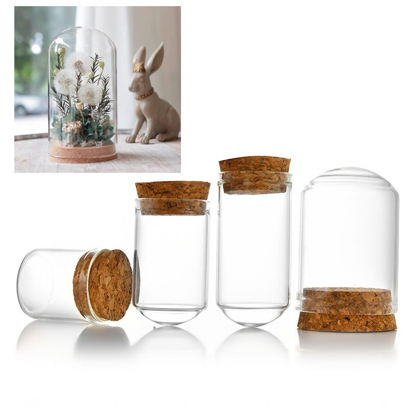 20pcs Clear Glass Cover With Wooden Base Tabletop Display Container Landscape Vase Durable Glass Jar Dome Glass Cover Home Decor