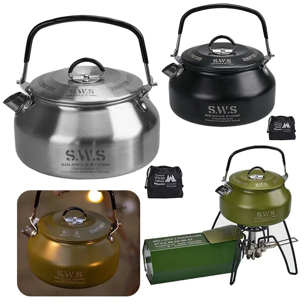 Roestvrijstalen waterkoker 0,8L Draagbare ultralichte wandelwaterkoker Outdoor koffiepot Reizen Camping Theepot Multifunctioneel kookgerei