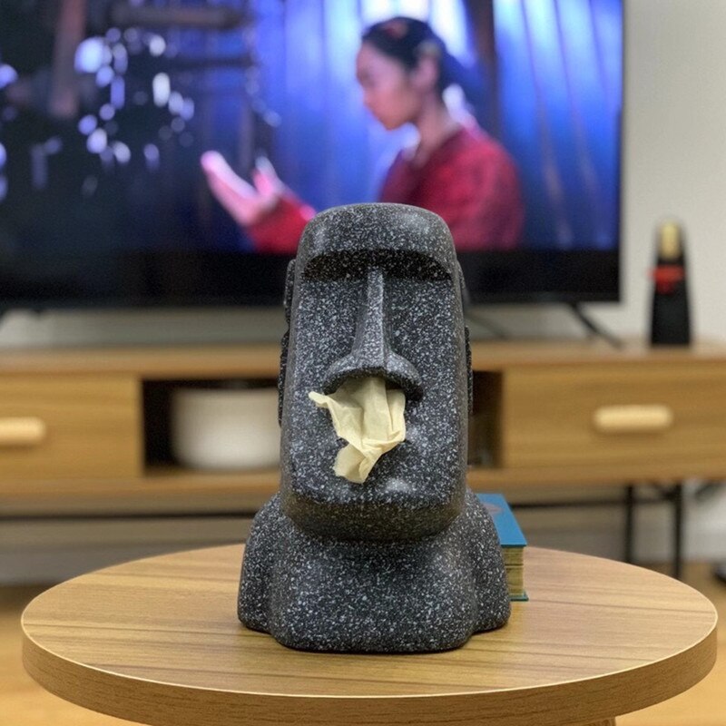 Statue de pâques en pierre Moai, boîte à mouchoirs de salon nordique, boîte de rangement en papier drôle et