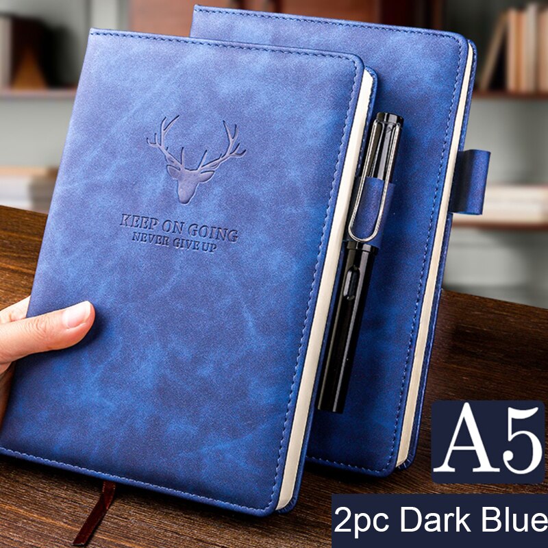 360 Pages Thick A5 B5 Journal Notebook Daily Business Office Work Notebook Simple Thick College Office Diary School Supplies: 2pcs A5 Dark Blue