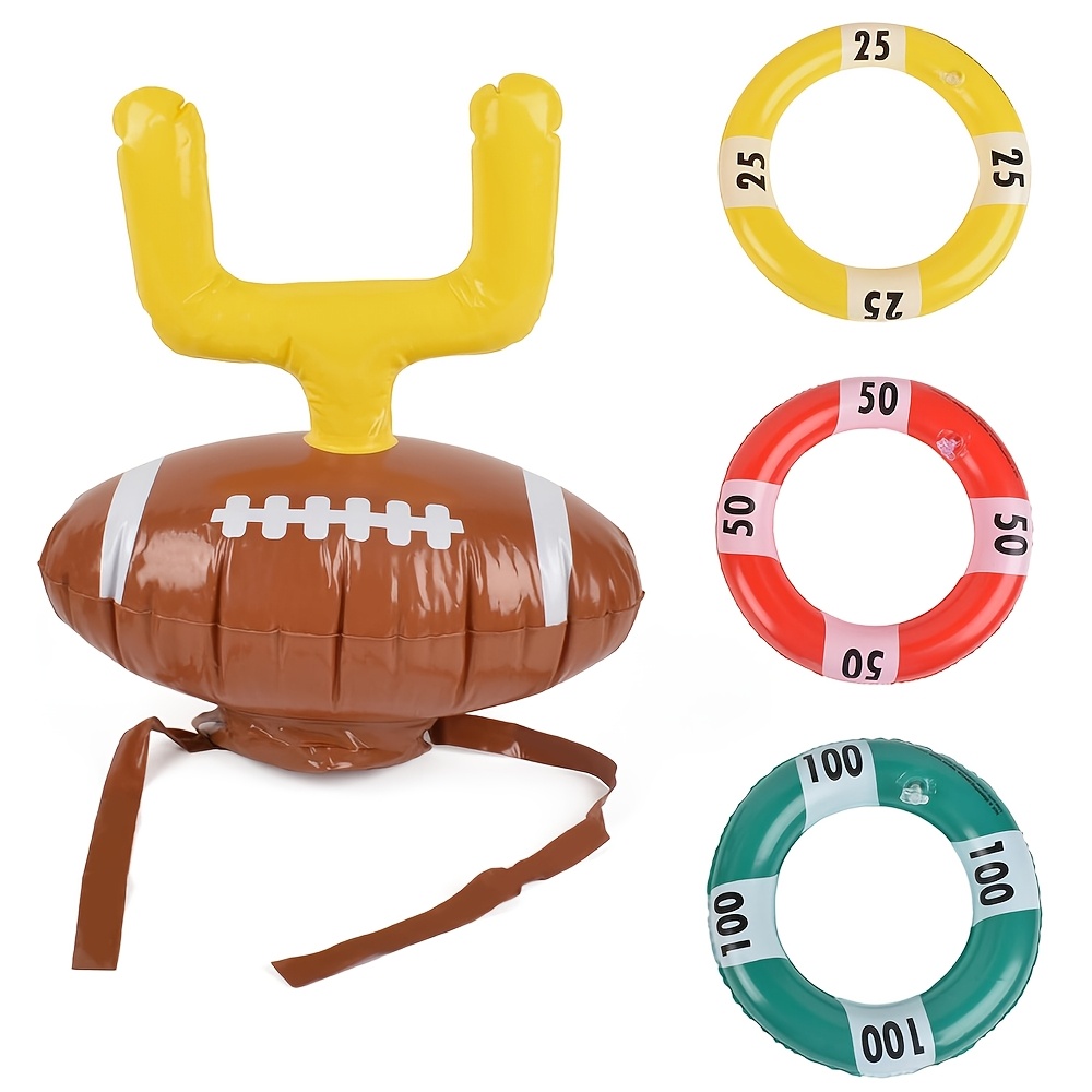 Inflatable Rugby Throw Ring Set, 1 Inflatable Rugby Ball Hat, 3 Inflatable Rings, Party Indoor Outdoor Activity Props, Best for: Default Title