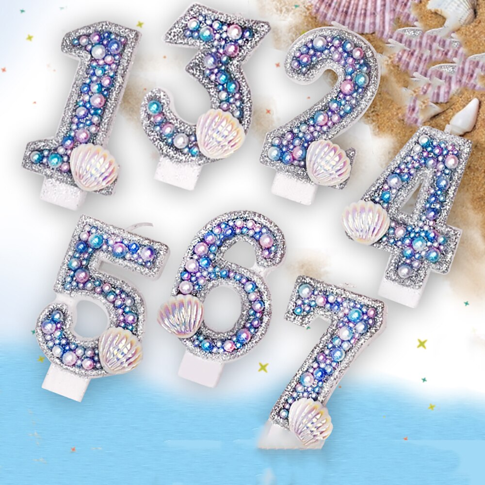 Havfrue hav tema bursdag stearinlys digital håndlaget perleskall bryllup bursdag cupcake bakeutstyr dekorasjon favor.
