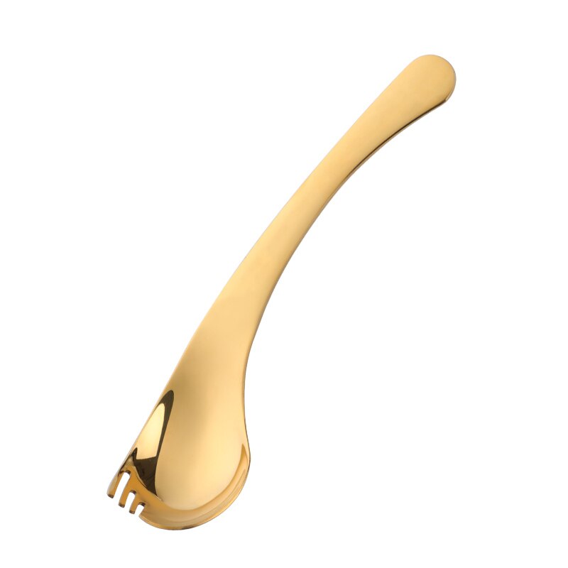 Cuchara de acero inoxidable para ensalada, 2 en 1 cuchara curva multifunción creativa, tenedor para fruta, Yogurt, vajilla, 8 colores, 2 uds.: Gold 2pcs
