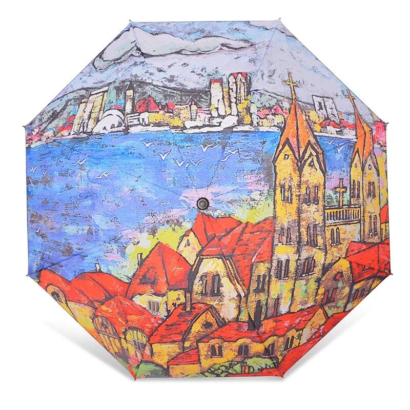 Paraguas pintura al óleo para mujer, sombrilla plegable automática para mujer, Parapluie para exteriores, estudiantes, guarda-chuva
