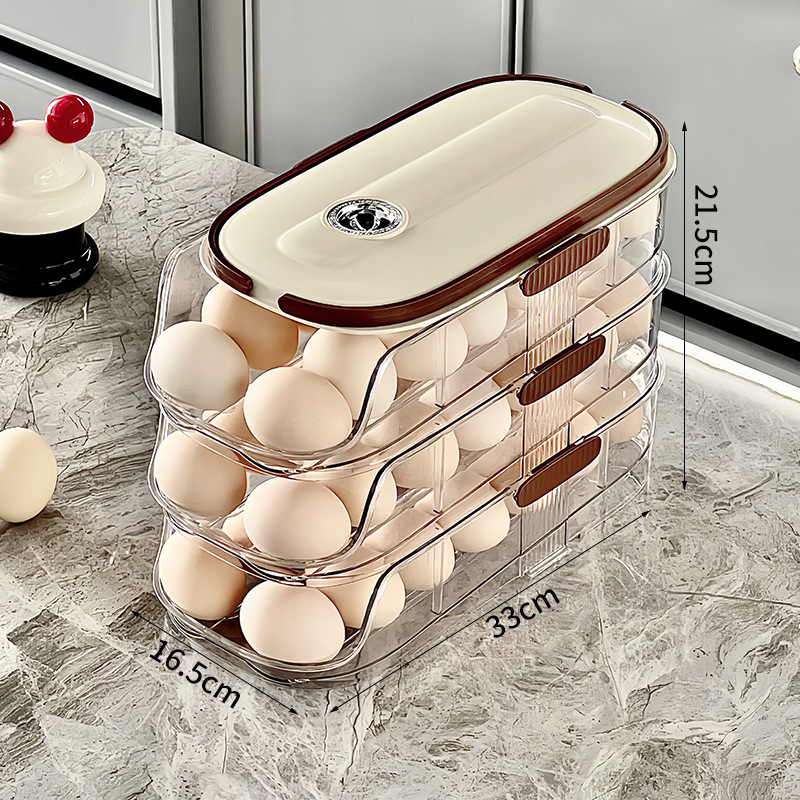 Household Multi-layer Automatic Rolling Egg Storage Box Kitchen Egg Rack Tray Refrigerator Timing Special Egg Carton: plum