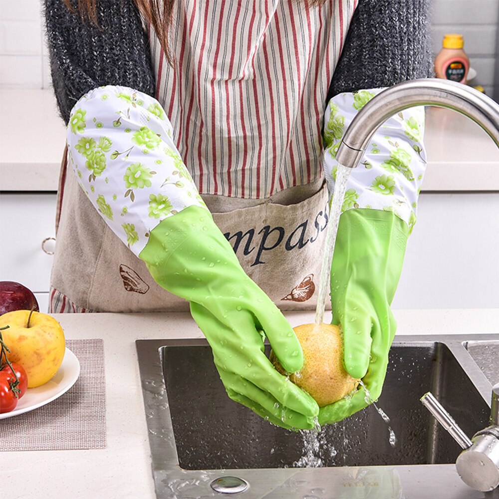 1 Pair Long Sleeve Magic Dishwashing Scrubber Dish Washing Sponge Rubber Scrub Gloves Kitchen Cleaning Home Kitchen Supplies