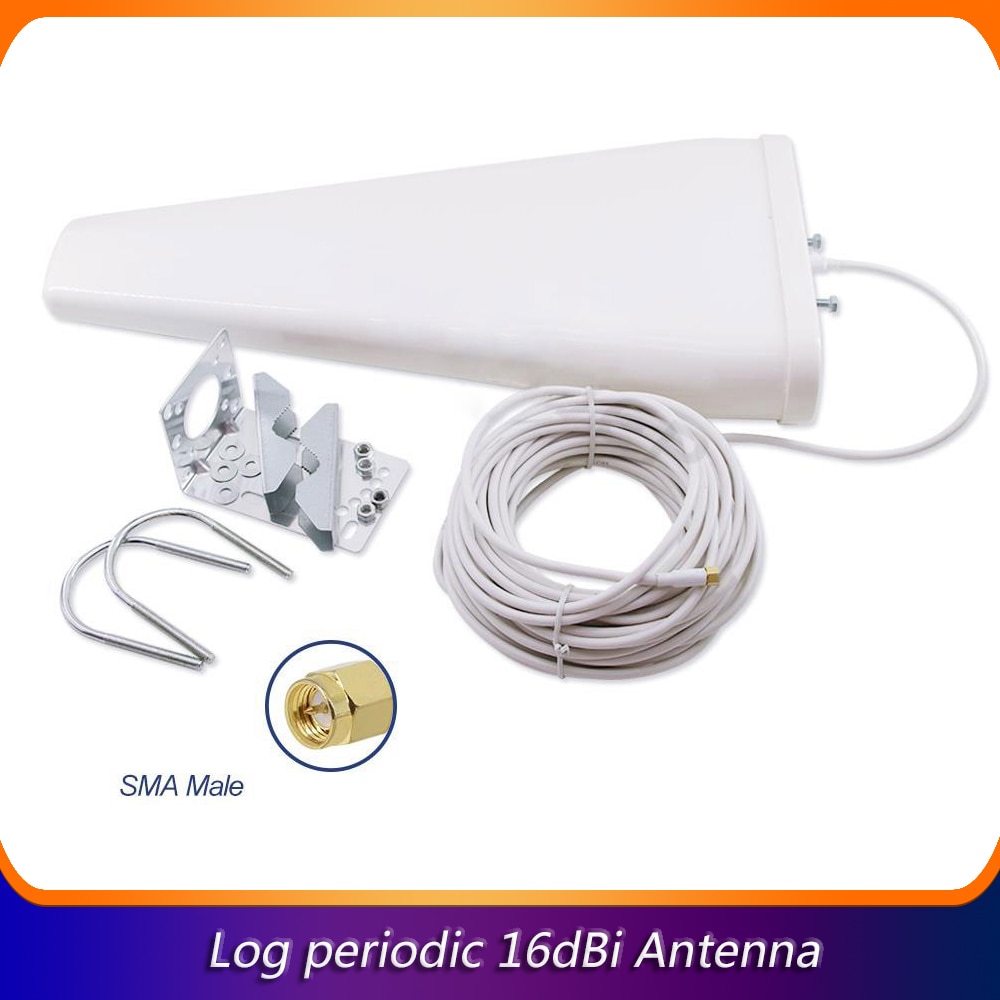 Antena exterior impermeable 16dBi log periodic antenna, cable 15/20M con N macho/conector macho SMA
