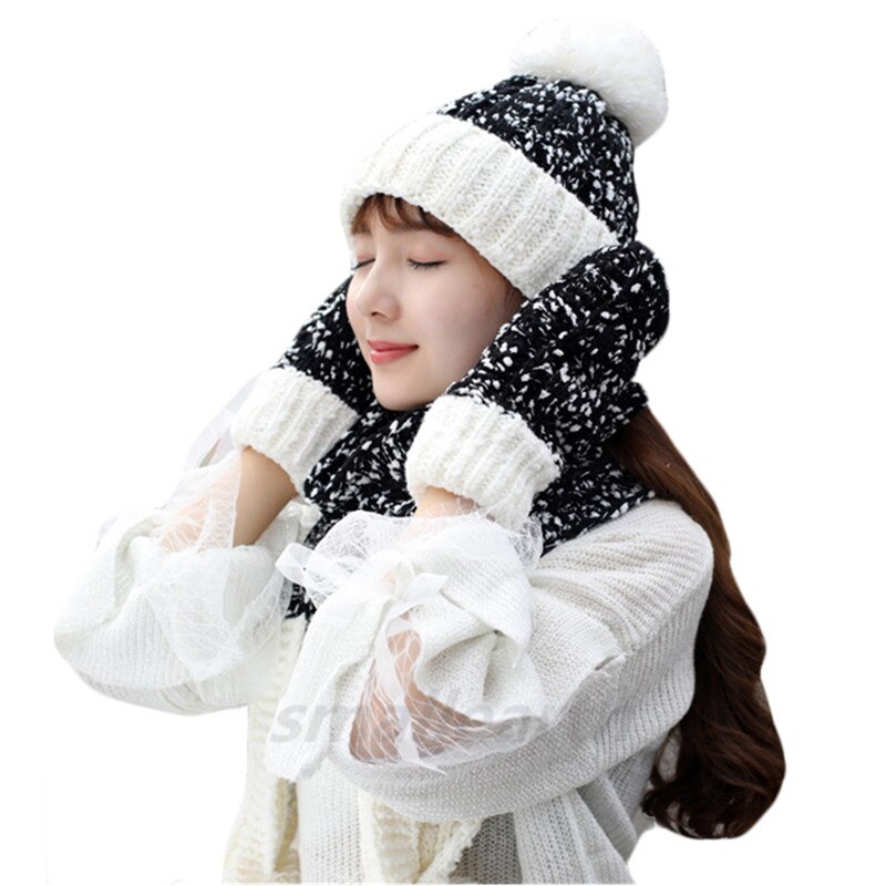 Conjunto de 3 piezas de gorros, bufandas y guantes de invierno para mujer, accesorios de invierno de punto grueso para niña, conjuntos de gorros, bufandas y guantes para mujer.