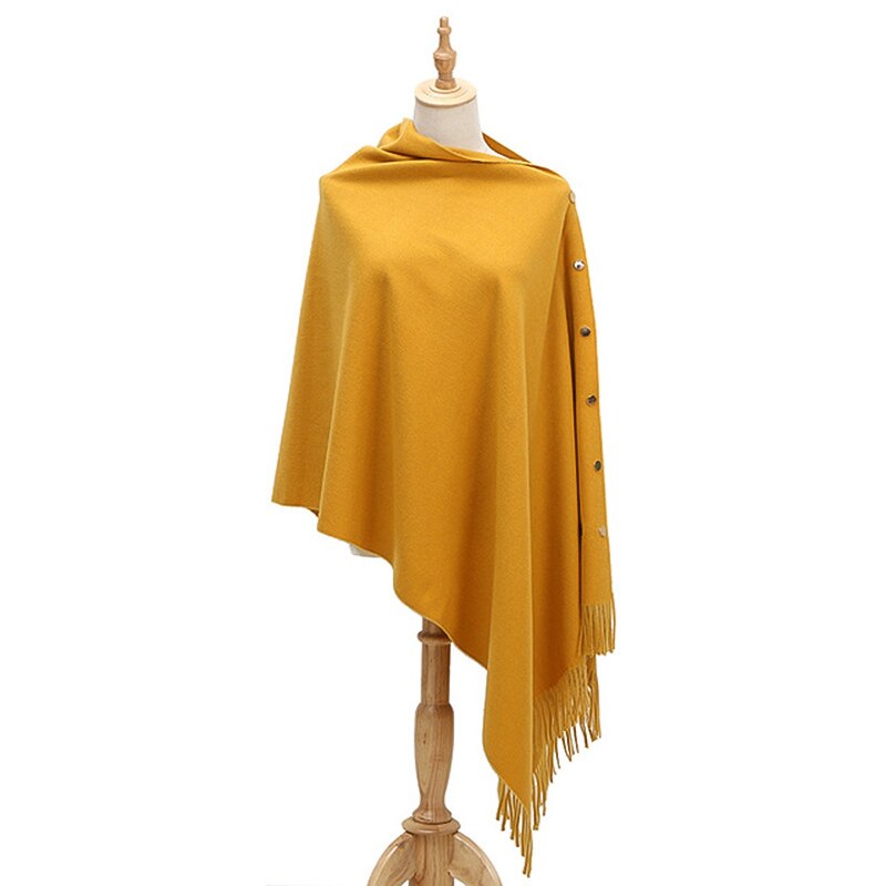 Luxe merk sjaal poncho dames kasjmier effen sjaal cape met knopen multifunctionele deken fular mujer: Geel
