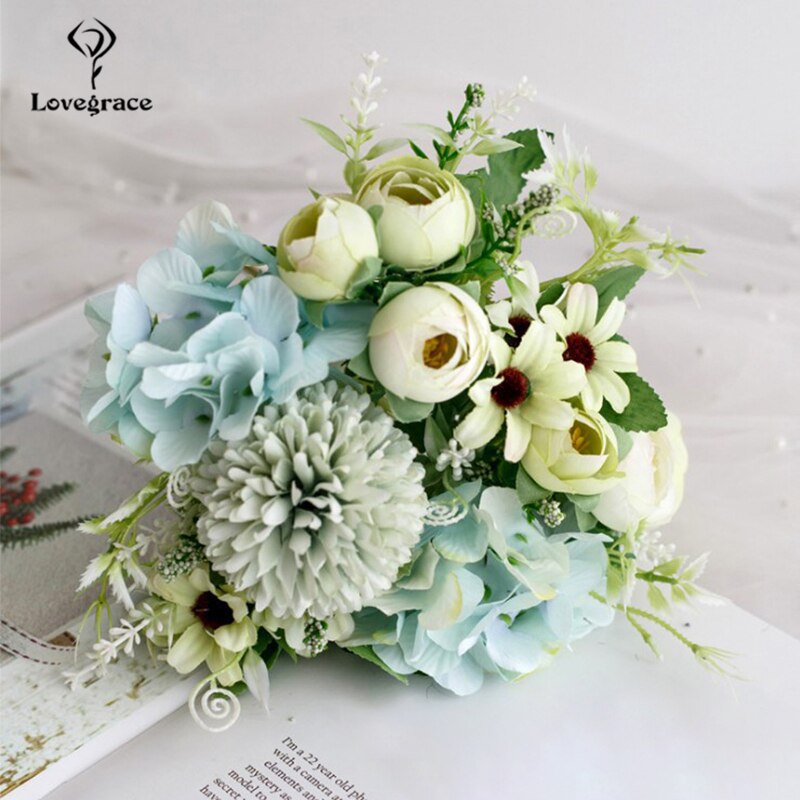 Bouquet de mariage Lovegrace soie artificielle Rose pivoine fleur mariée Bouquet Rose hortensia pompon bourgeon vanille épi fourniture de mariage