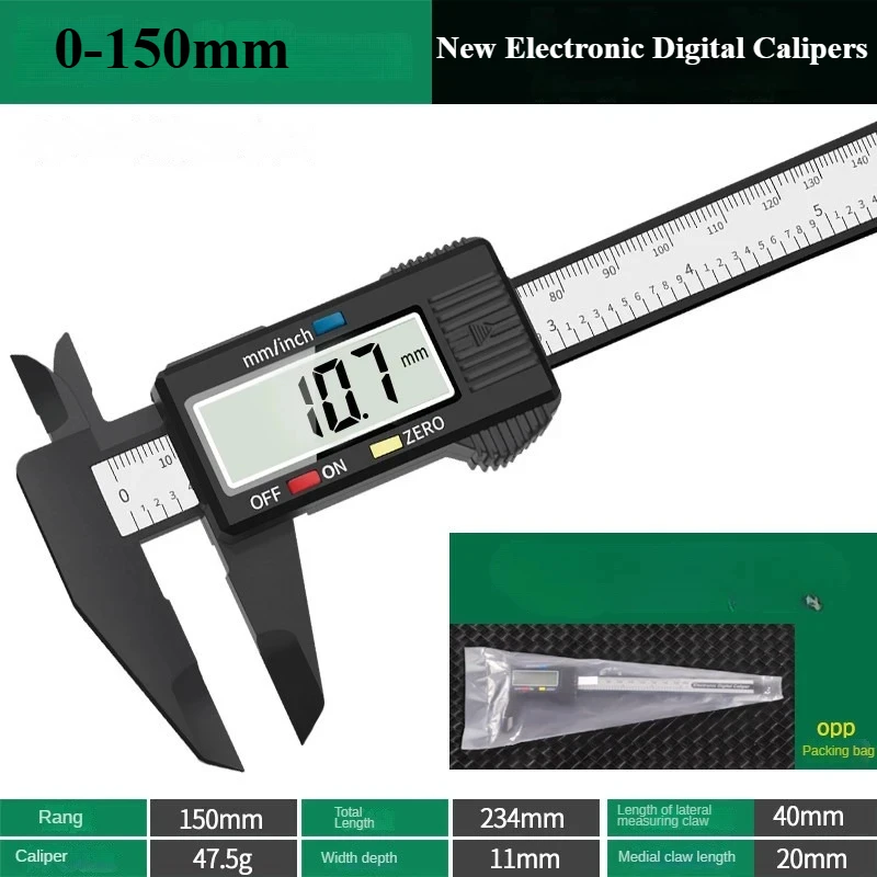 Carbon Fiber Dial Tools Digital Ruler Tool 150 Mm Vernier Caliper Microcirculation Measurement Tool Pied a Coulisse Carpentry: black