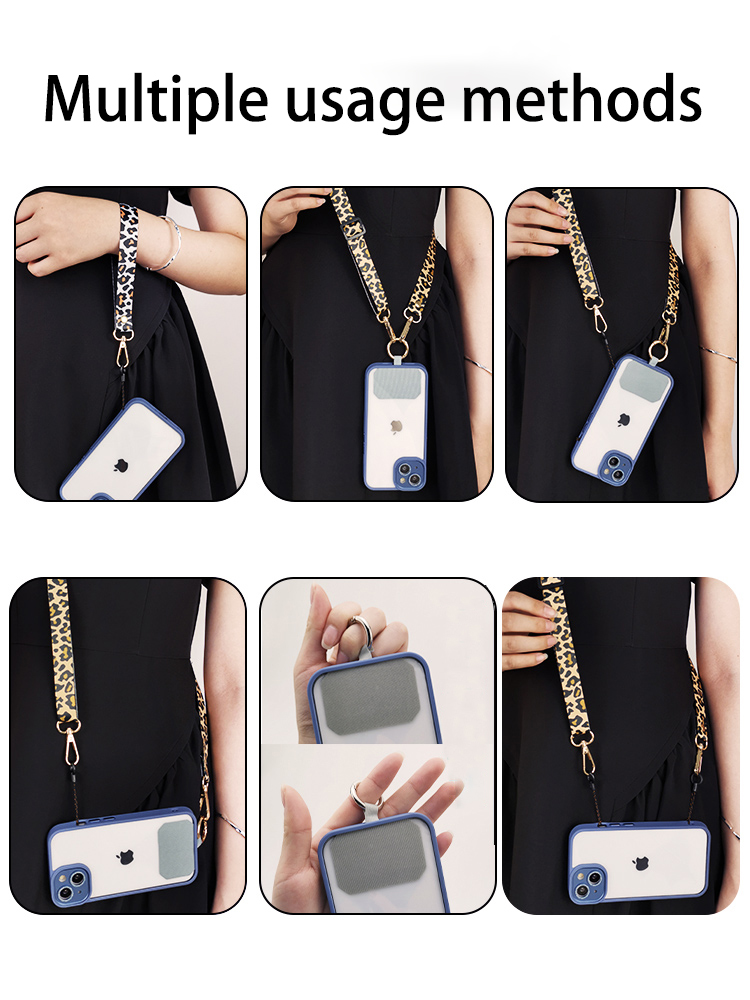 Leopard Print Crossbody Smycz do telefonu komórkowego Pasek na szyję Smycze do telefonu komórkowego Łańcuszek z uniwersalną uszczelką do wszystkich etui na telefon