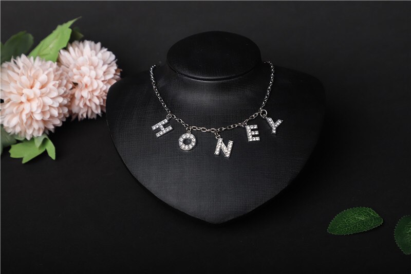 Hiphop DIY Cuban Necklace Rhinestone Letter Necklace Women Gothic Statement Necklace Jewelry Own Style: 9