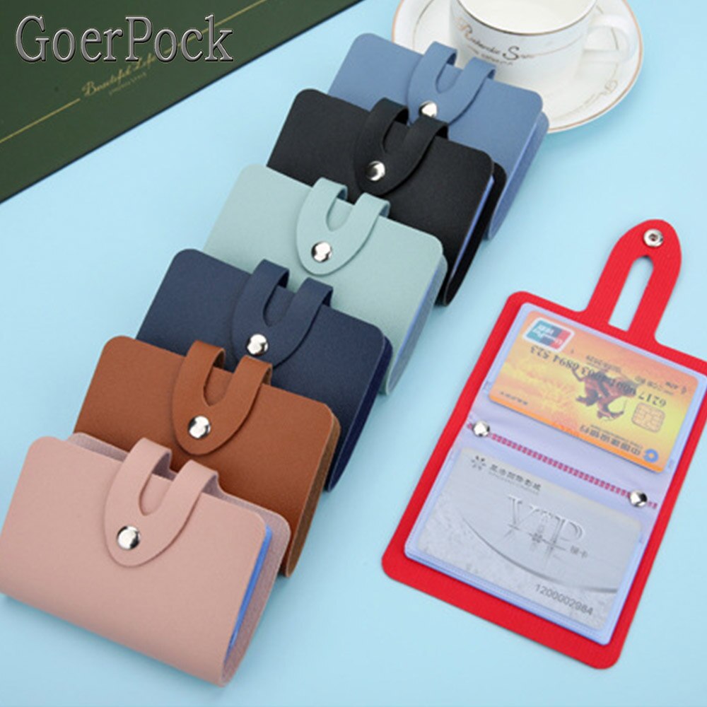 Leather Function 24 Bits Card Case Business Card Holder Men Women Credit Passport Card Bag ID Passport Card Wallet